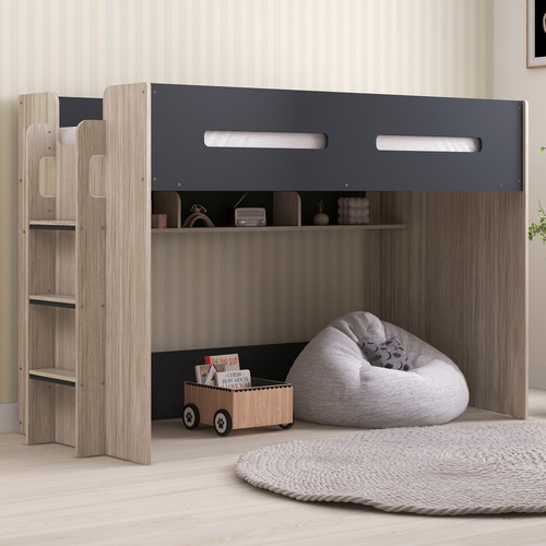 Layton Single Loft Bed with Shelves