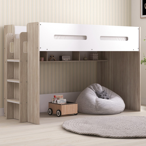 Layton Single Loft Bed with Shelves