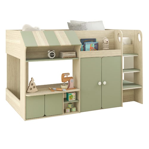 Sage Green Naomie Single Loft Bed with Mattress