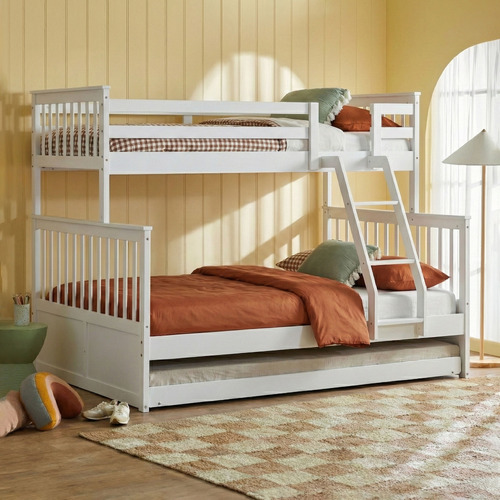 White Seattle Single Over Double Convertible Bunk Bed with Trundle