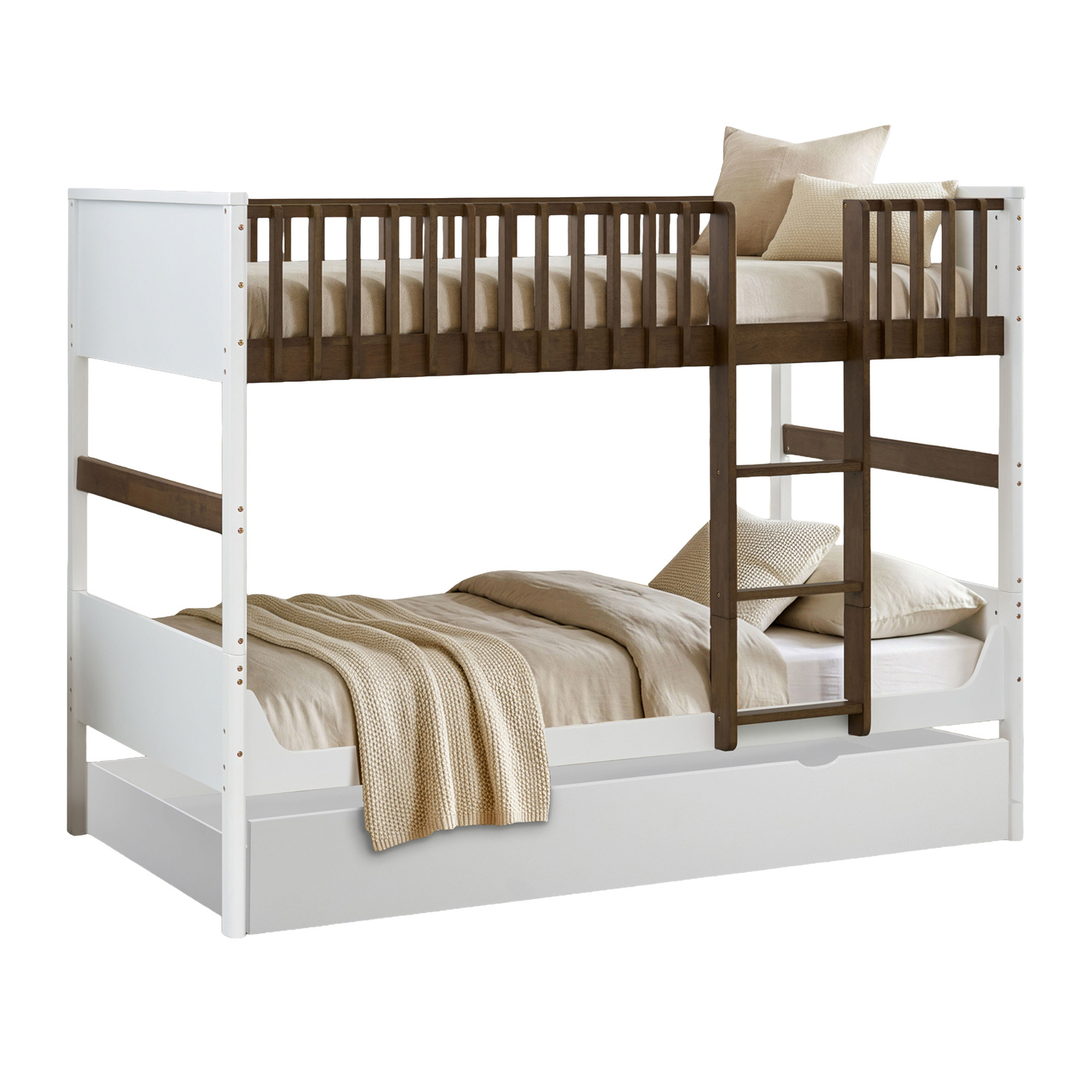 Malie 2 King Single Rubberwood Bunk Bed with Trundle