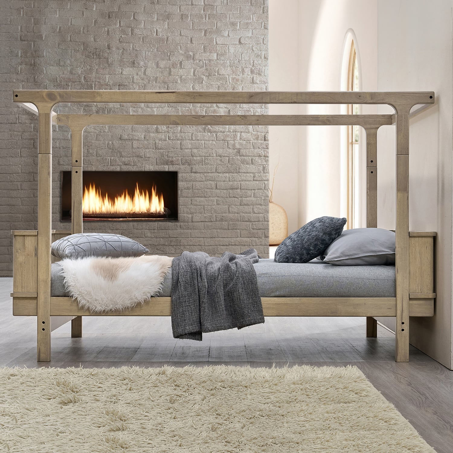 Noa Single Rubberwood Bunk Bed with Canopy