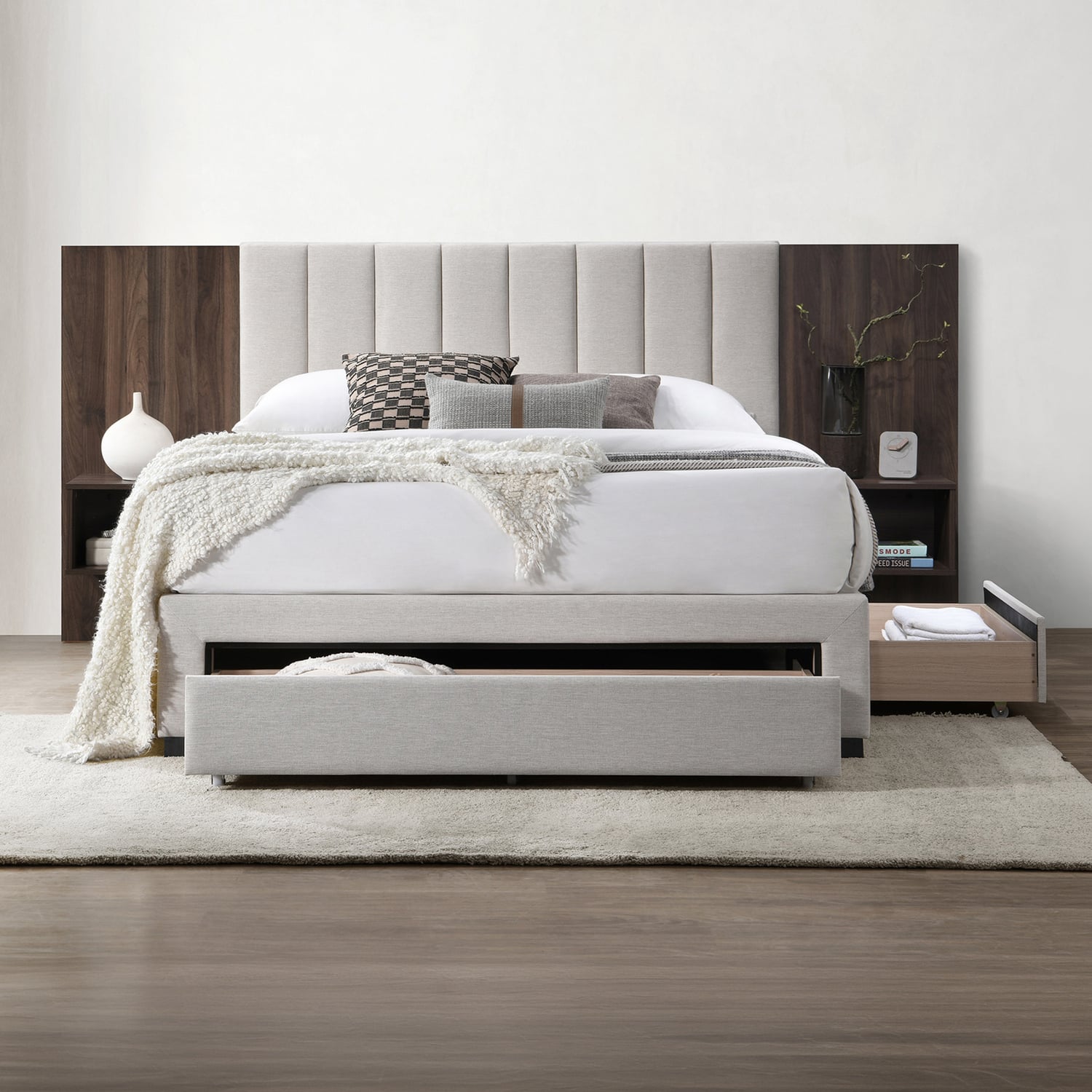 Mika Upholstered Bed Frame with Drawers