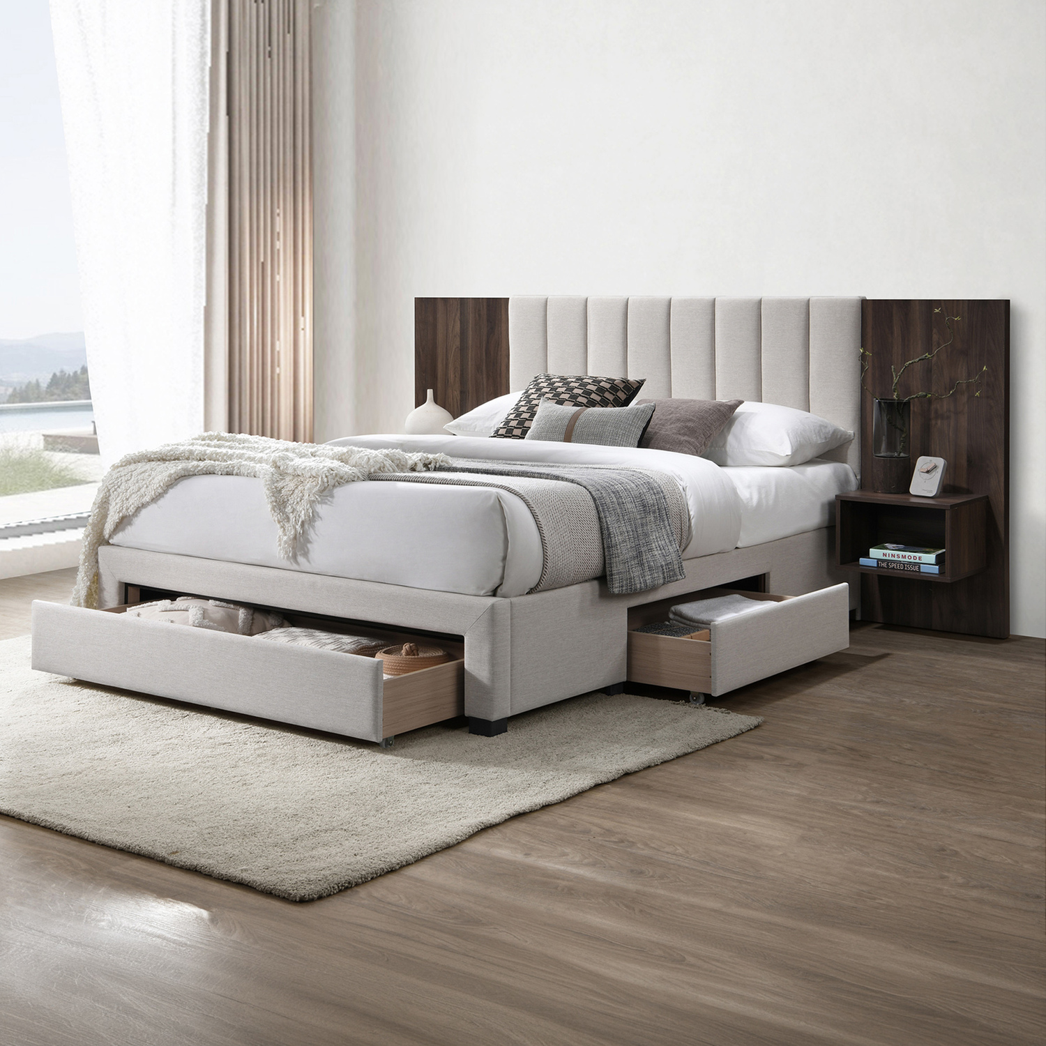 Mika Upholstered Bed Frame with Drawers