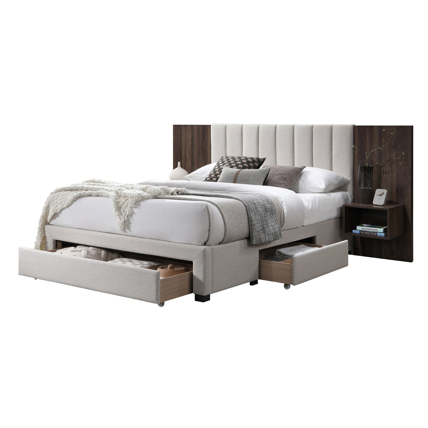 Mika Upholstered Bed Frame with Drawers