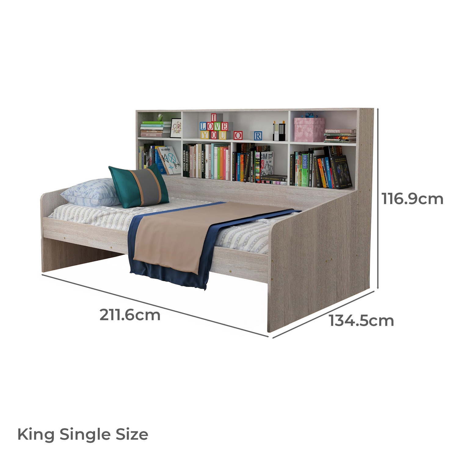Dustin King Single Bed with Bookcase
