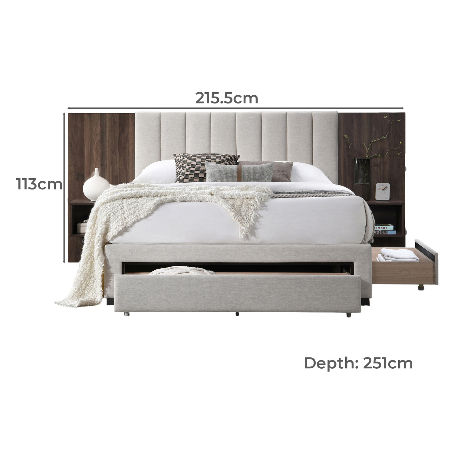 Mika Upholstered Bed Frame with Drawers