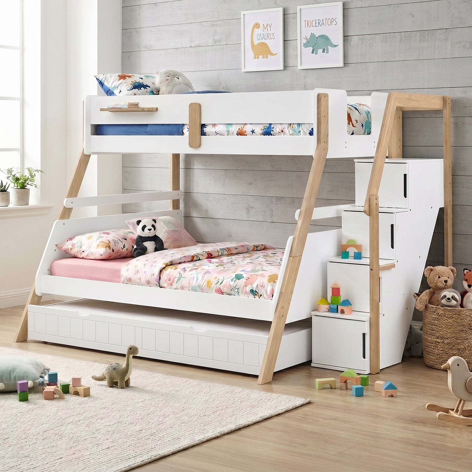 Evan Single Over Double Bunk Bed with Double Trundle