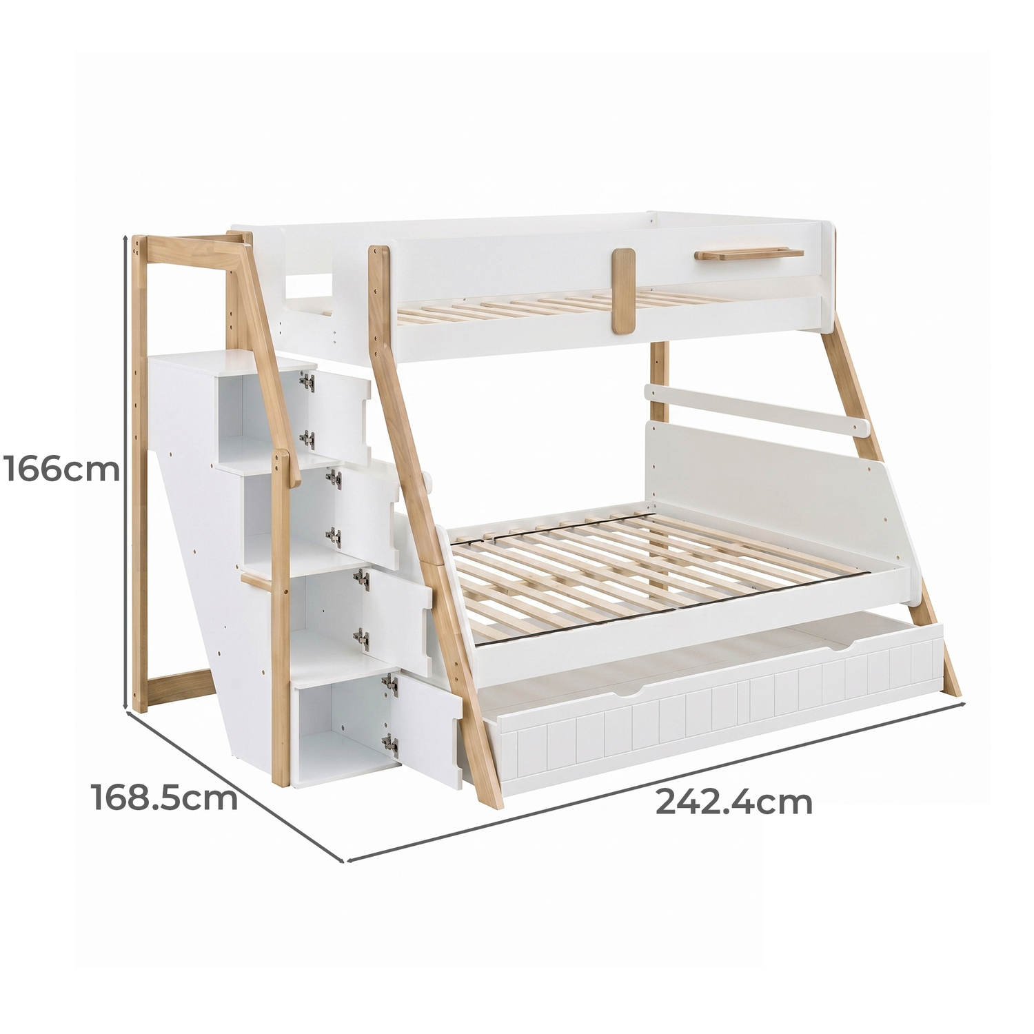 Evan Single Over Double Bunk Bed with Double Trundle