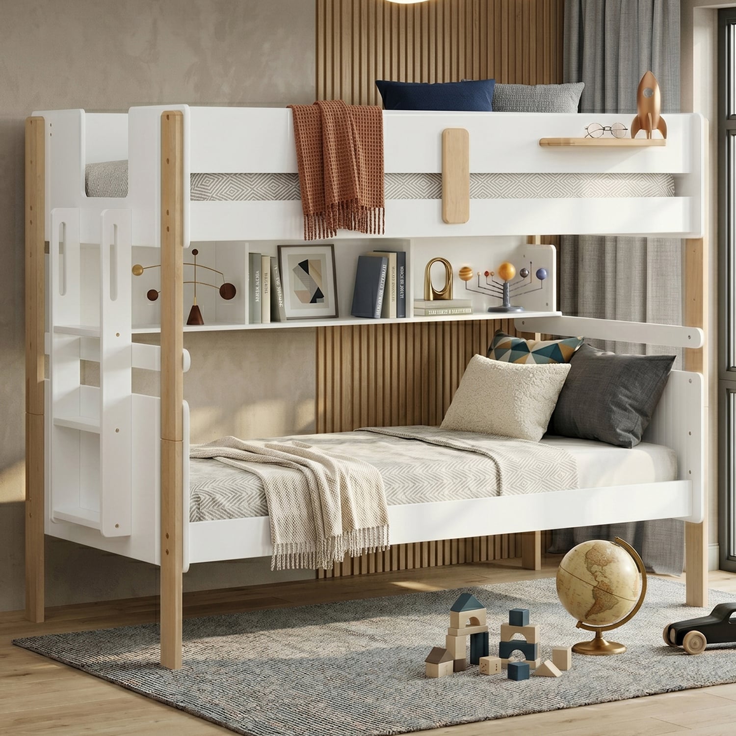 Freya Single Bunk Bed with Shelves