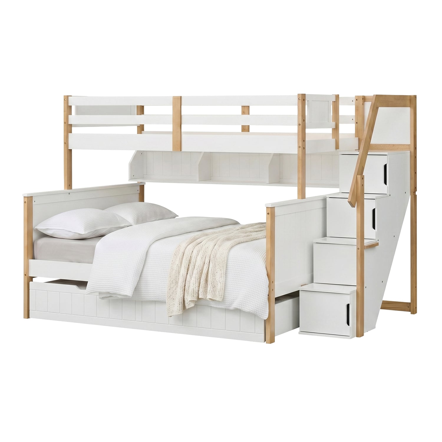 Evren II Single Over Double Bunk Bed with Shelves