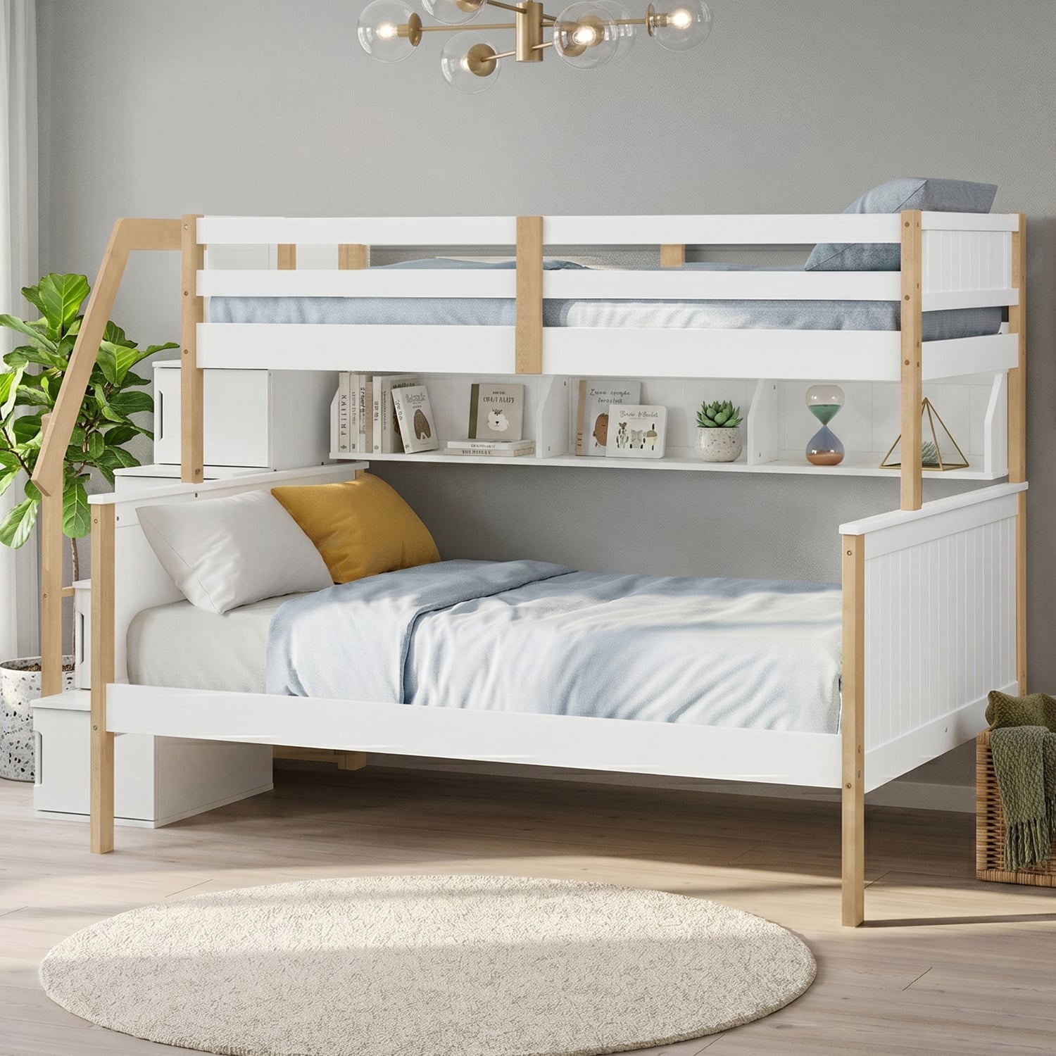 Evren II Single Over Double Bunk Bed with Shelves
