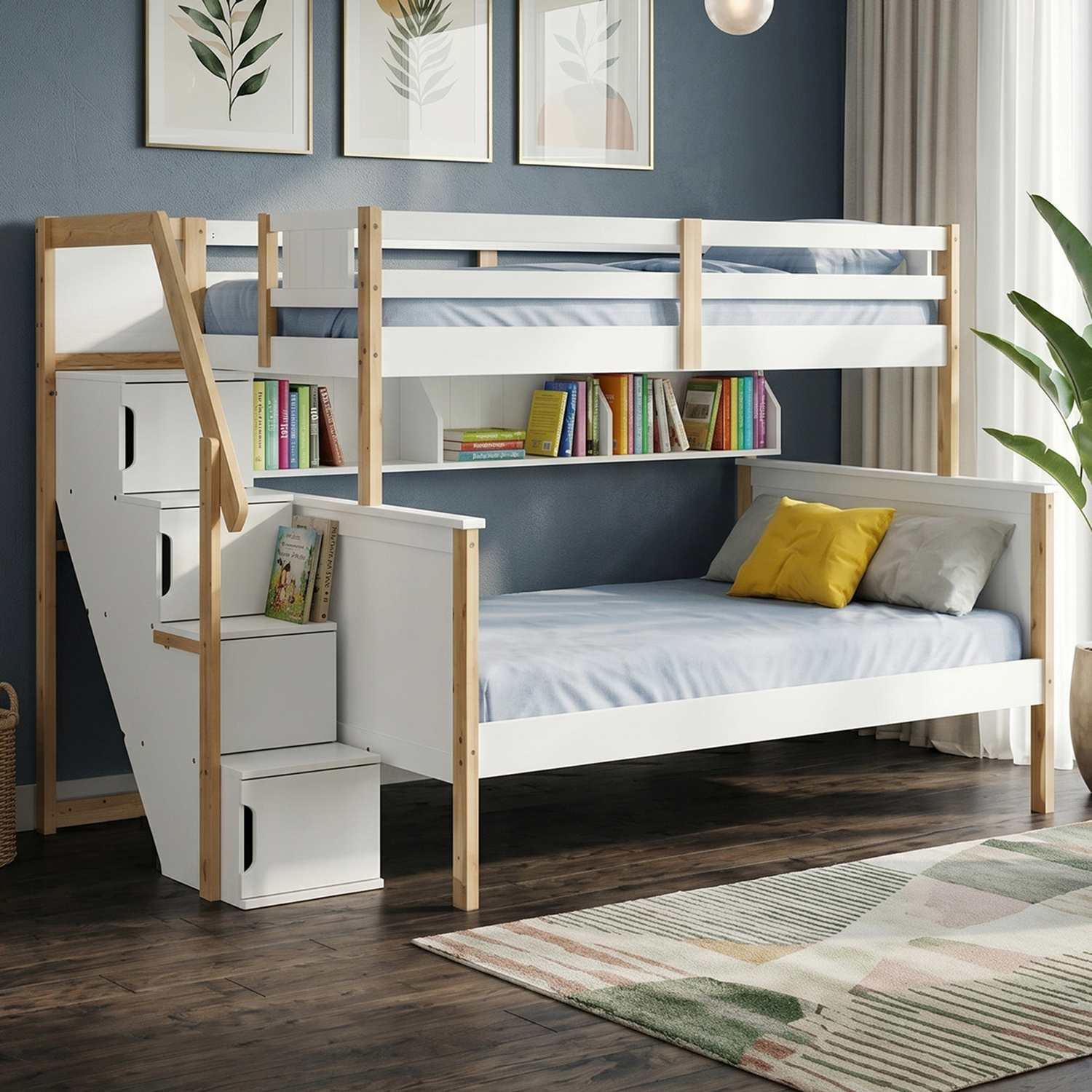 Evren Single Over Double Bunk Bed with Shelves