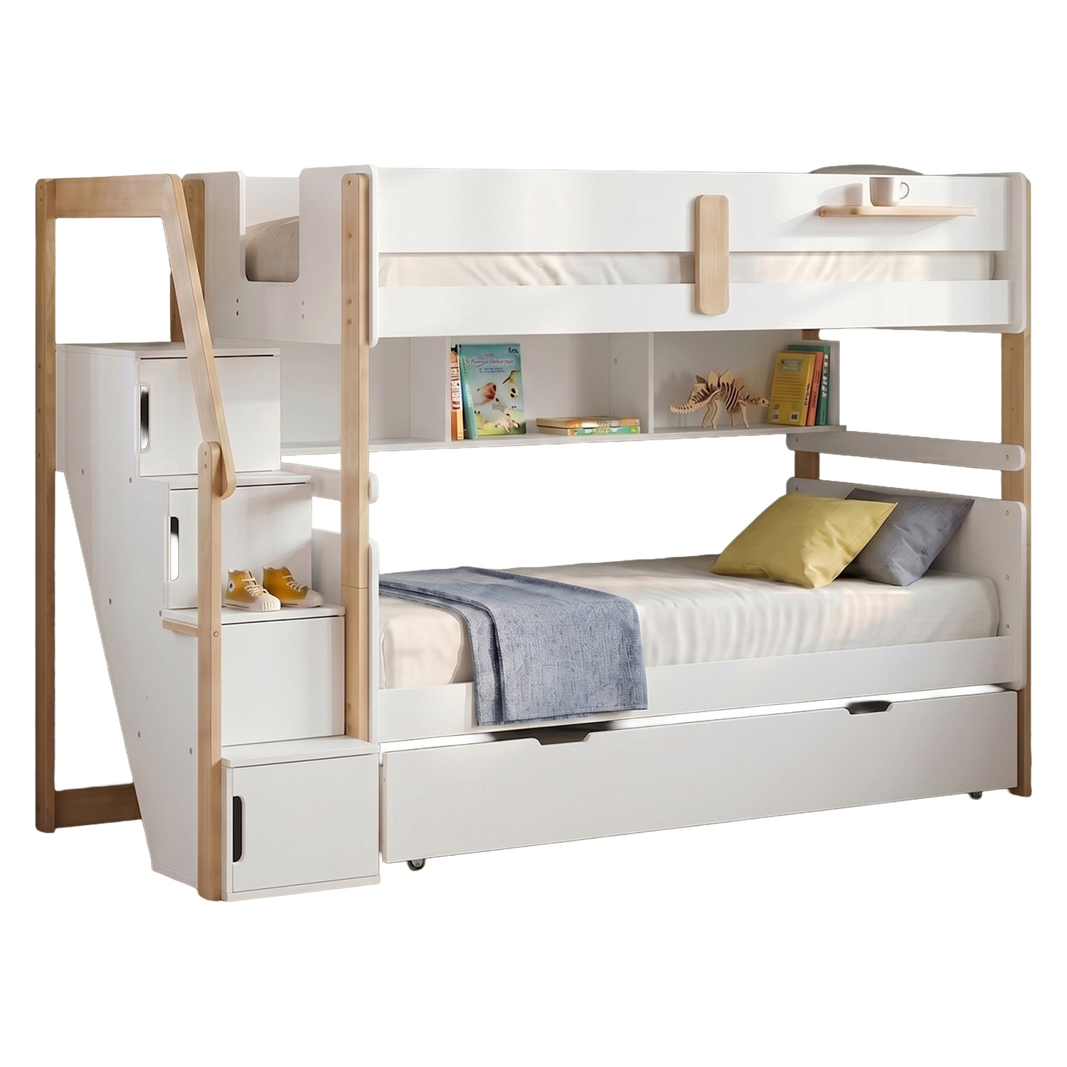 Evan Single Bunk Bed with Shelves & Staircase