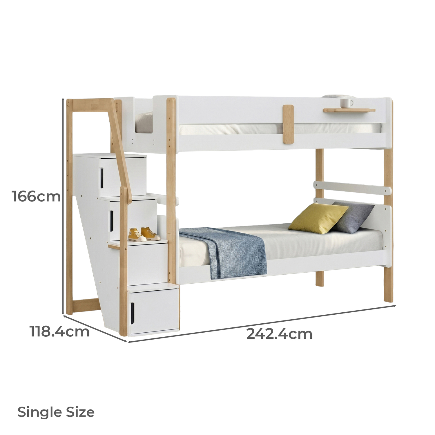 Evan Single Bunk Bed with Shelves & Staircase