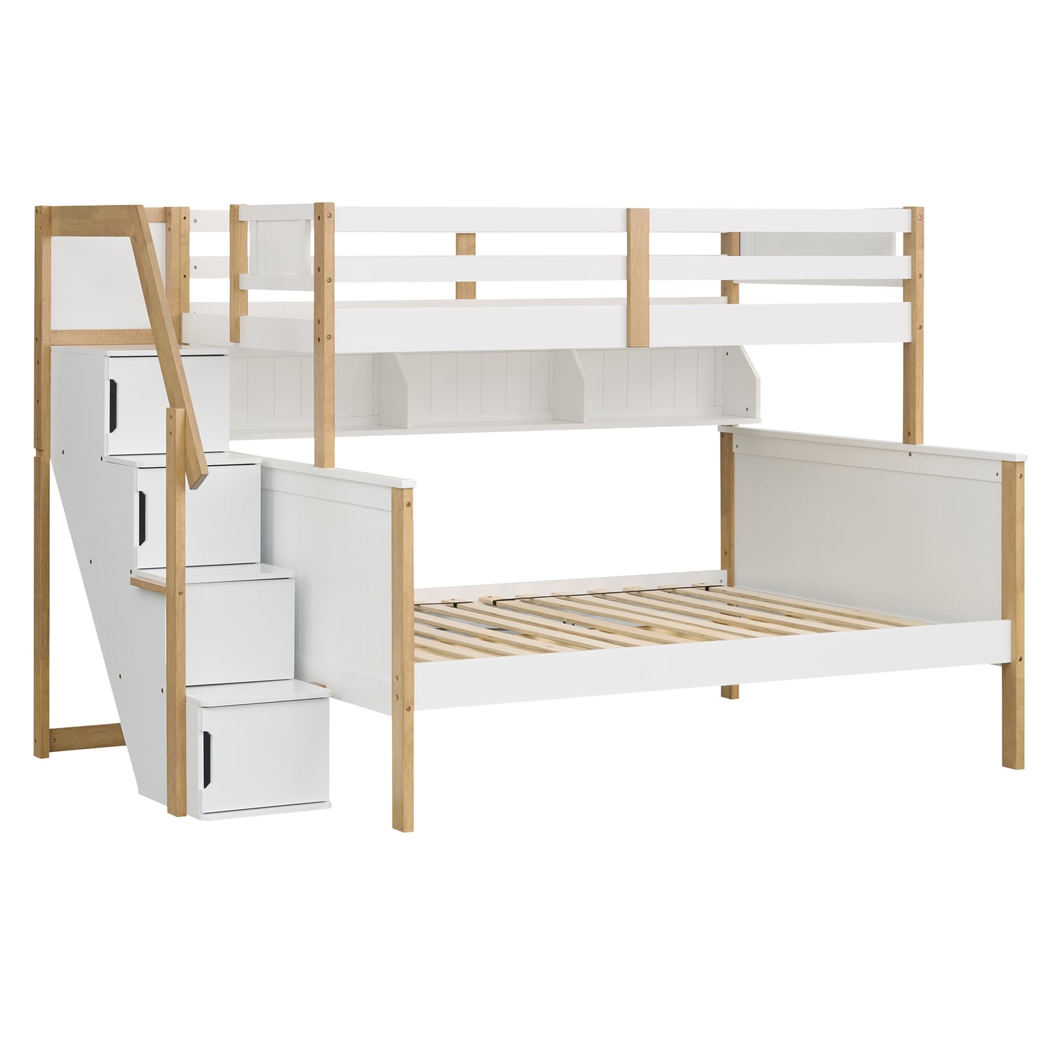 Evren Single Over Double Bunk Bed with Staircase & Shelf