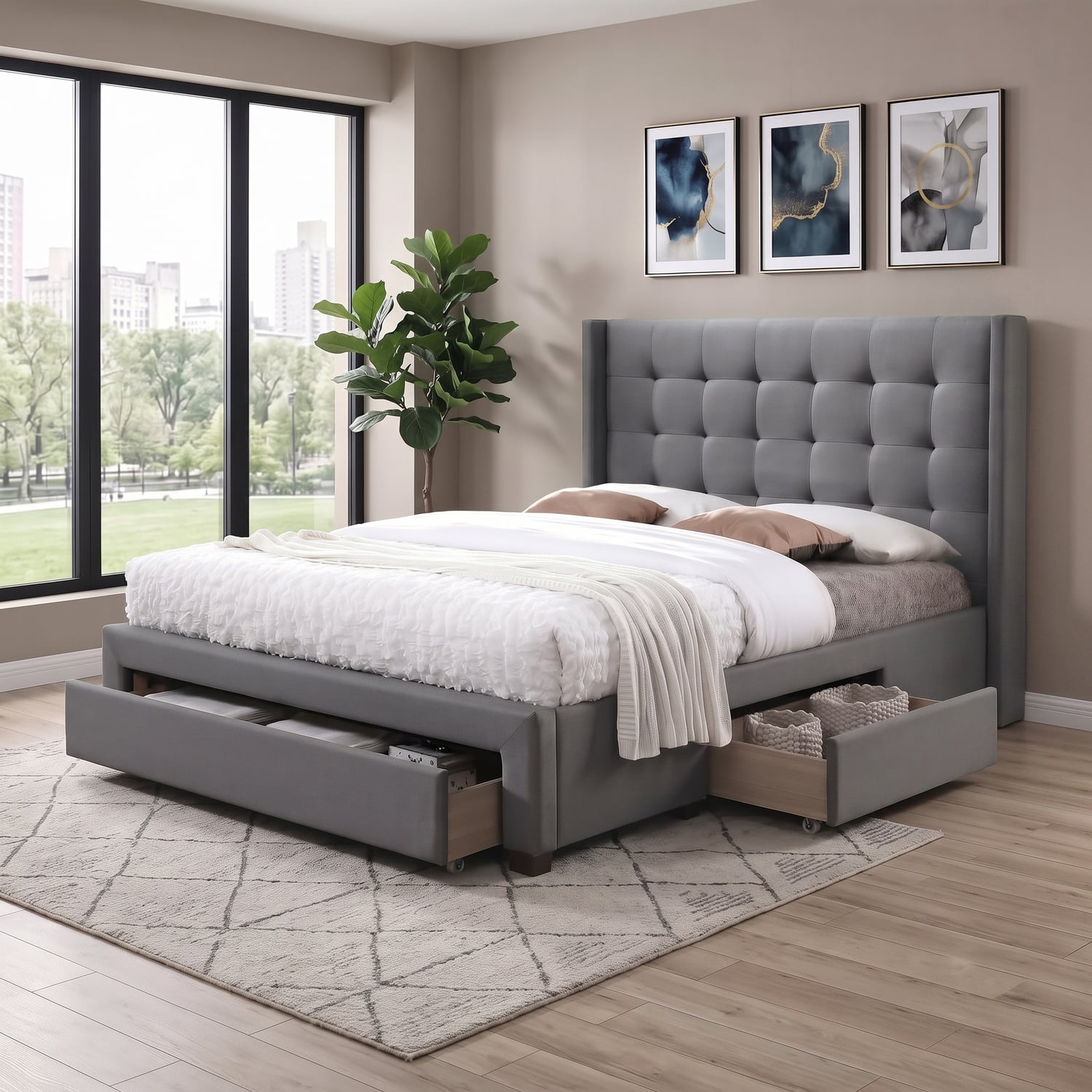 Aurel Upholstered Bed with Storage Drawers
