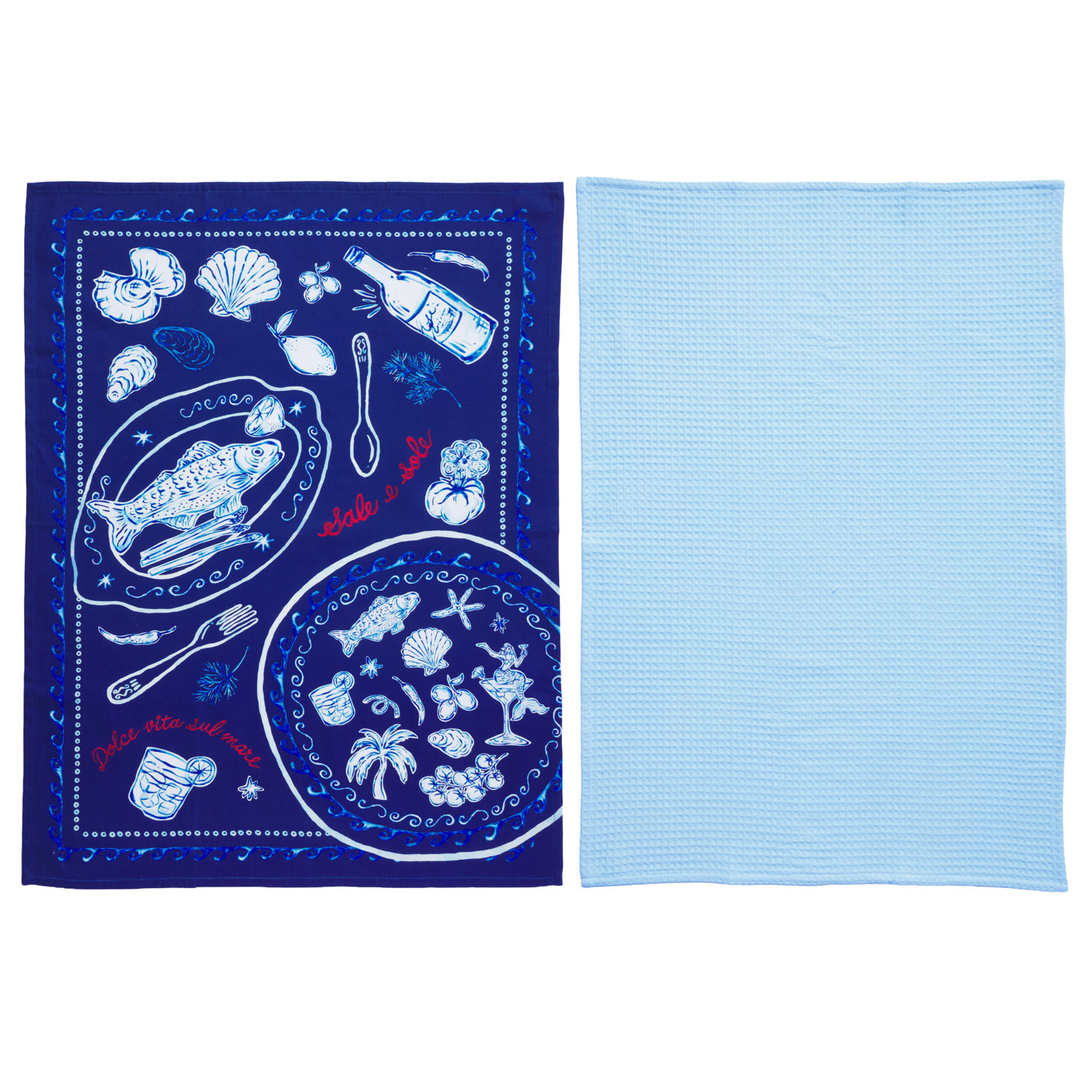2 Piece Sirena Ocean Blue Tea Towel Set