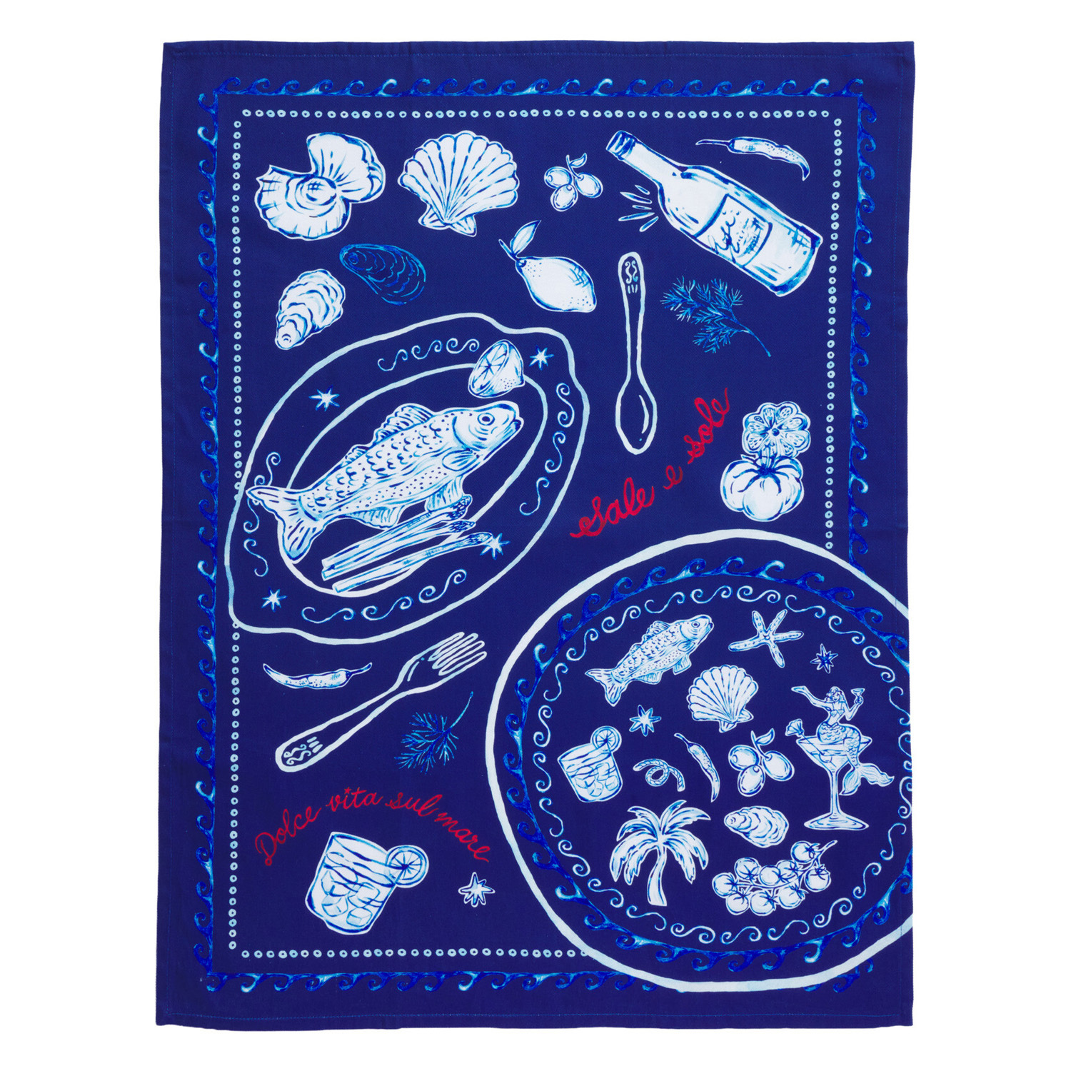 2 Piece Sirena Ocean Blue Tea Towel Set