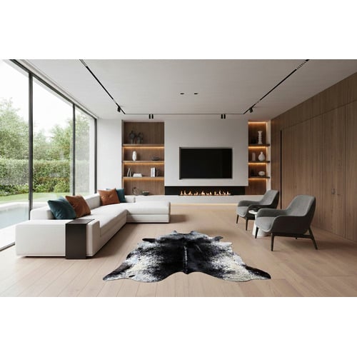 Dark Black Speckled Natural Cowhide Rug