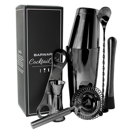 7 Piece Black Stainless Steel Cocktail Kit