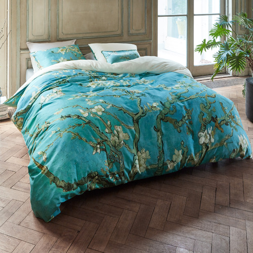 Bedding House Blue Almond Blossom Van Gogh Cotton Sateen Quilt Cover