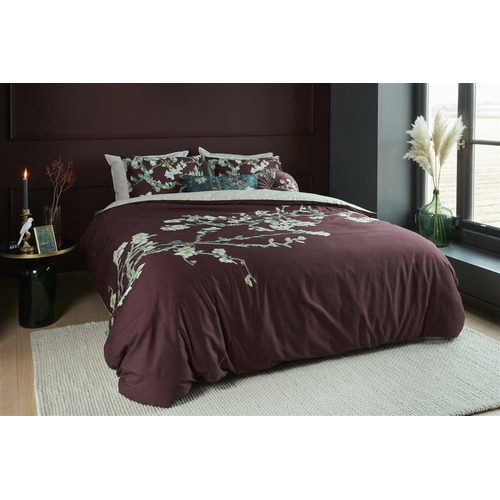 Bedding House Dark Red Blossom Cotton Sateen Quilt Cover Set Temple