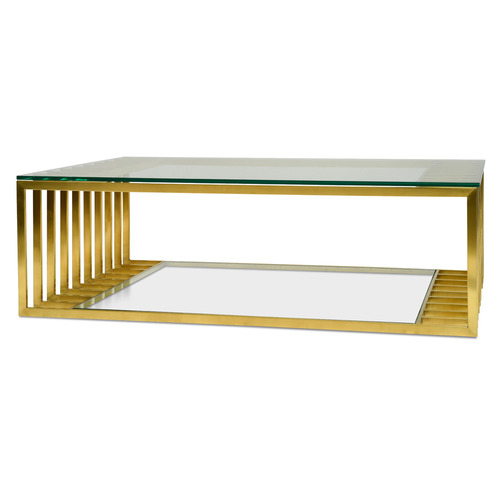 Harper & Hindley Brushed Gold Sancia GlassTop Coffee Table Temple