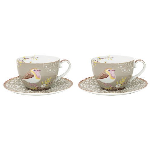 Khaki Early Bird 280ml Porcelain Cups & Saucers | Temple ...