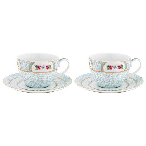 White Blushing Birds 280ml Porcelain Cups & Saucers