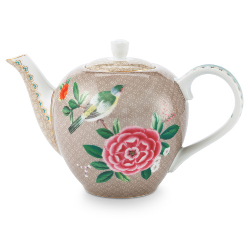 Khaki Blushing Birds 750ml Porcelain Tea Pot
