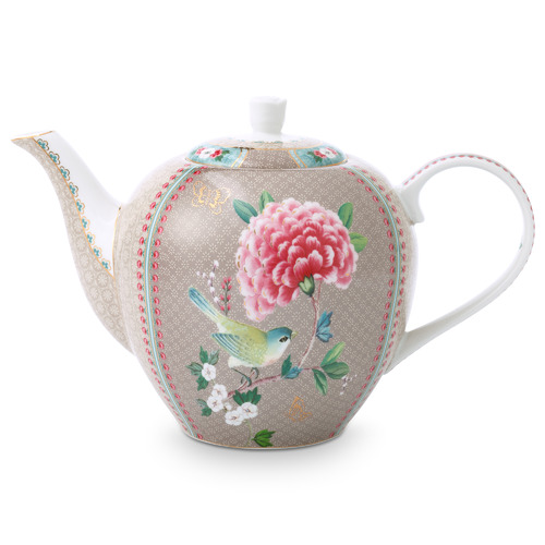 Khaki Blushing Birds 1.6L Porcelain Tea Pot