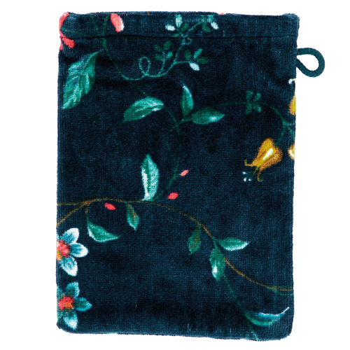 Dark Blue Les Fleurs Cotton Wash Mitt