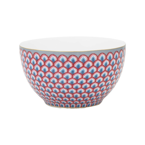 Scallop Red & Light Blue Flower Festival 9.5cm Porcelain Bowl