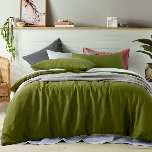 Vintage Design Mossy Green Holts Linen Quilt Cover Set Reviews Mossy Green Holts Linen Quilt Cover