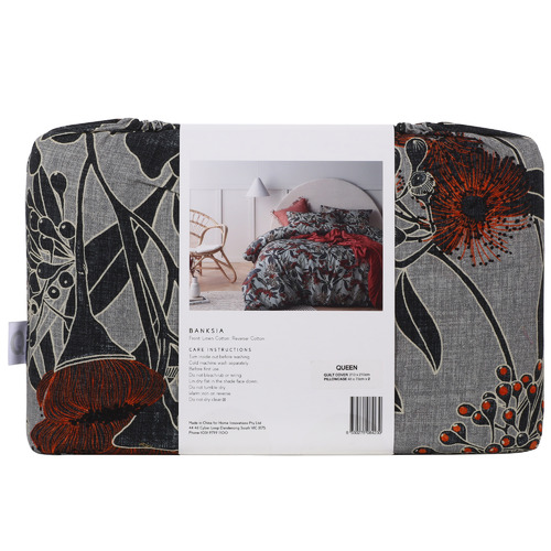 Banksia Printed Linen & Cotton Quilt Cover Set Temple & ster