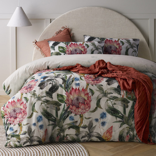 Vintage Design Protea Printed Linen & Cotton Quilt Cover Set Temple