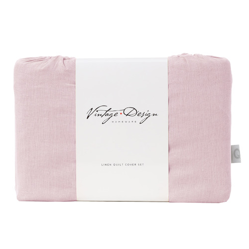 Vintage Design Pink French Linen Quilt Cover Set Temple & ster