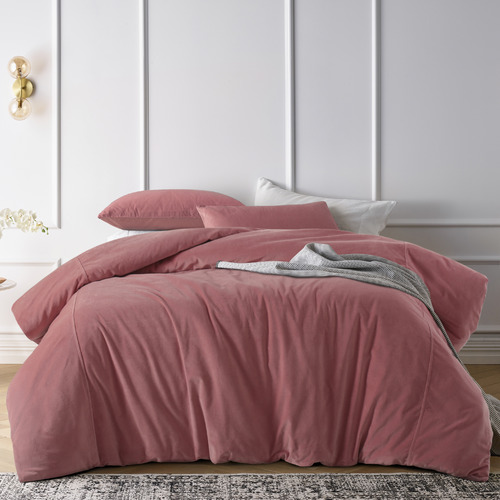 Vintage Design Smokey Rose Cotton Velvet Quilt Cover Set Temple & ster