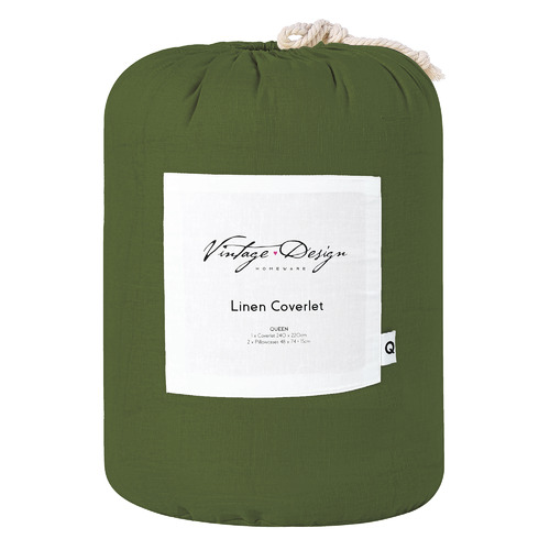 Olive French Linen Coverlet Set