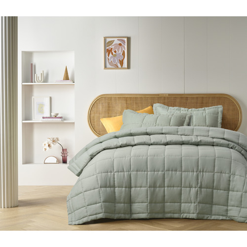 Sage French Linen Coverlet Set