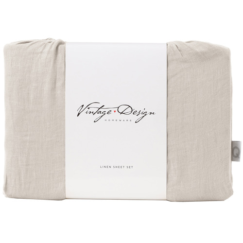 Vintage Design Natural French Linen Sheet Set Temple & ster