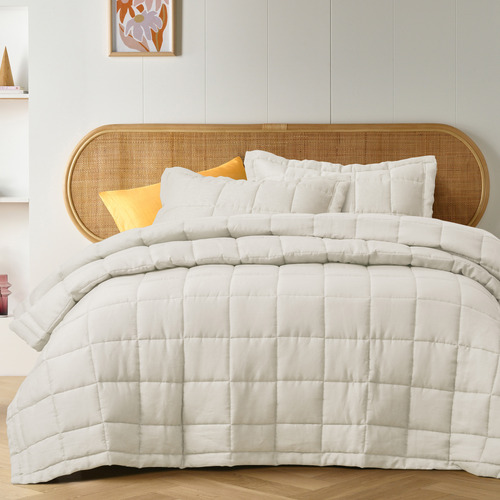 Vintage Design Natural French Linen Coverlet Set Temple & ster