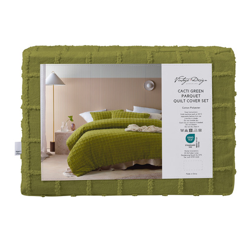 Cacti Green Parquet Cotton Quilt Cover Set