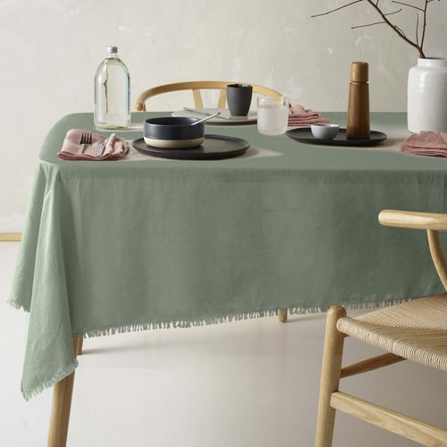 Vintage Design Rectangular Fringed Linen & Cotton Tablecloth | Temple & Webster