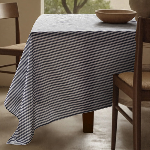 Riveria Stripe Linen & Cotton Square Tablecloth