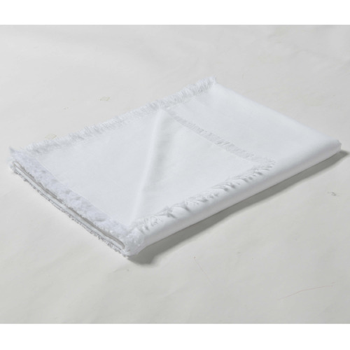 White Fringed Linen & Cotton Tablecloth