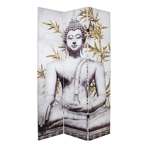 3 Panel Sitting Buddha Canvas Room Divider