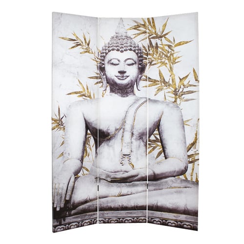 3 Panel Sitting Buddha Canvas Room Divider
