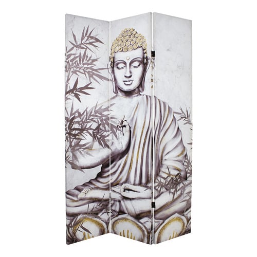 3 Panel Sitting Buddha Canvas Room Divider